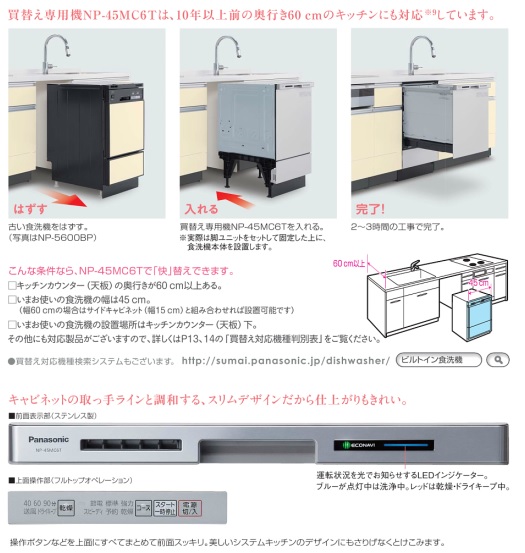 Panasonic　ビルトイン食器洗い乾燥機　NP-45MC6T　商品説明